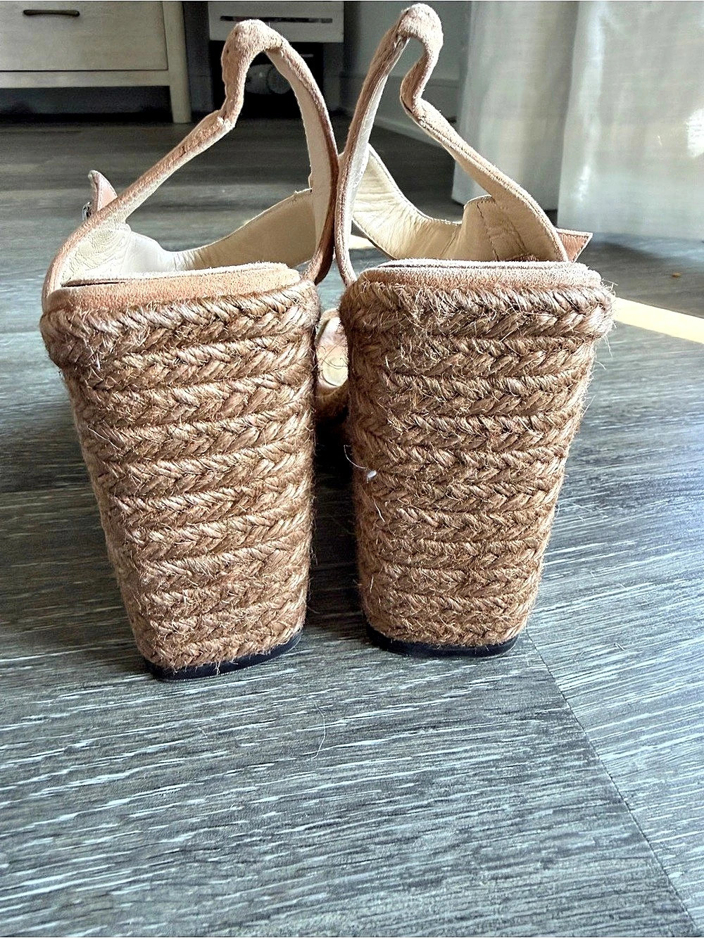 Jimmy Choo Mirabelle Crystal-Buckle Suede Espadrille Wedge Sandals Brown - Picture 4 of 5